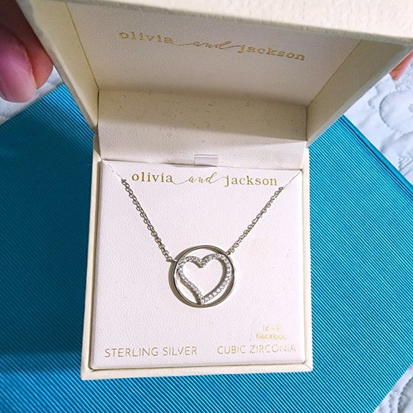 Olivia and Jackson Heart in a Circle Necklace Sterling Silver/Cubic Zirconia - Picture 15 of 15